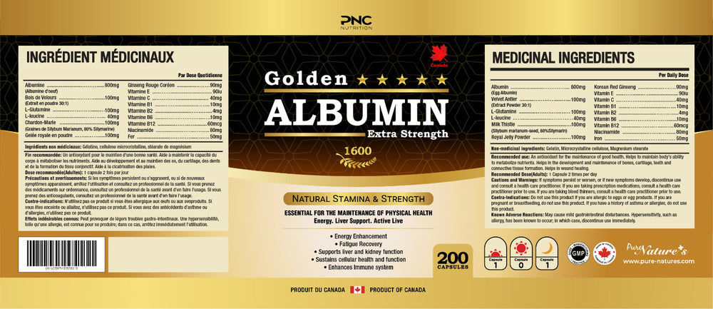 
                  
                    PNC Golden Albumin Extra Strength - Immune, Muscle & Liver Support, 200 Capsules
                  
                